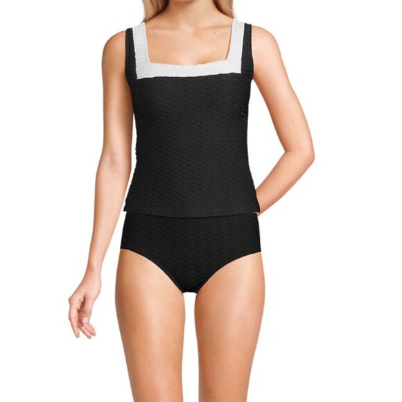 Lands' End Texture Square Neck Tankini Swimsuit Top - Size: Small Long - NWT - Picture 3 of 9